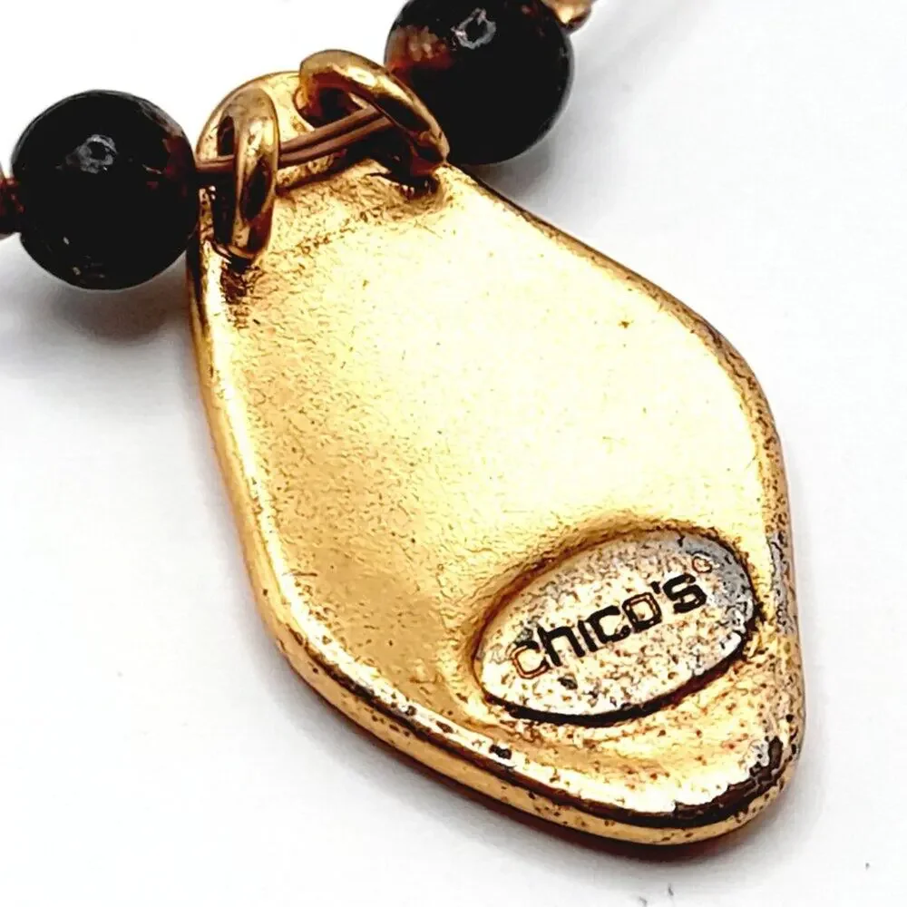 Vintage Chico's Animal Print Pendant Beaded Wire Necklace, 20 Inches
